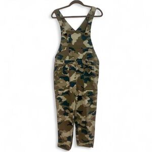 ANTHROPOLOGIE CARTER UTILITY OVERALLS CAMO PRINT FULL LENGTH RELAXED FIT SIZE 8
